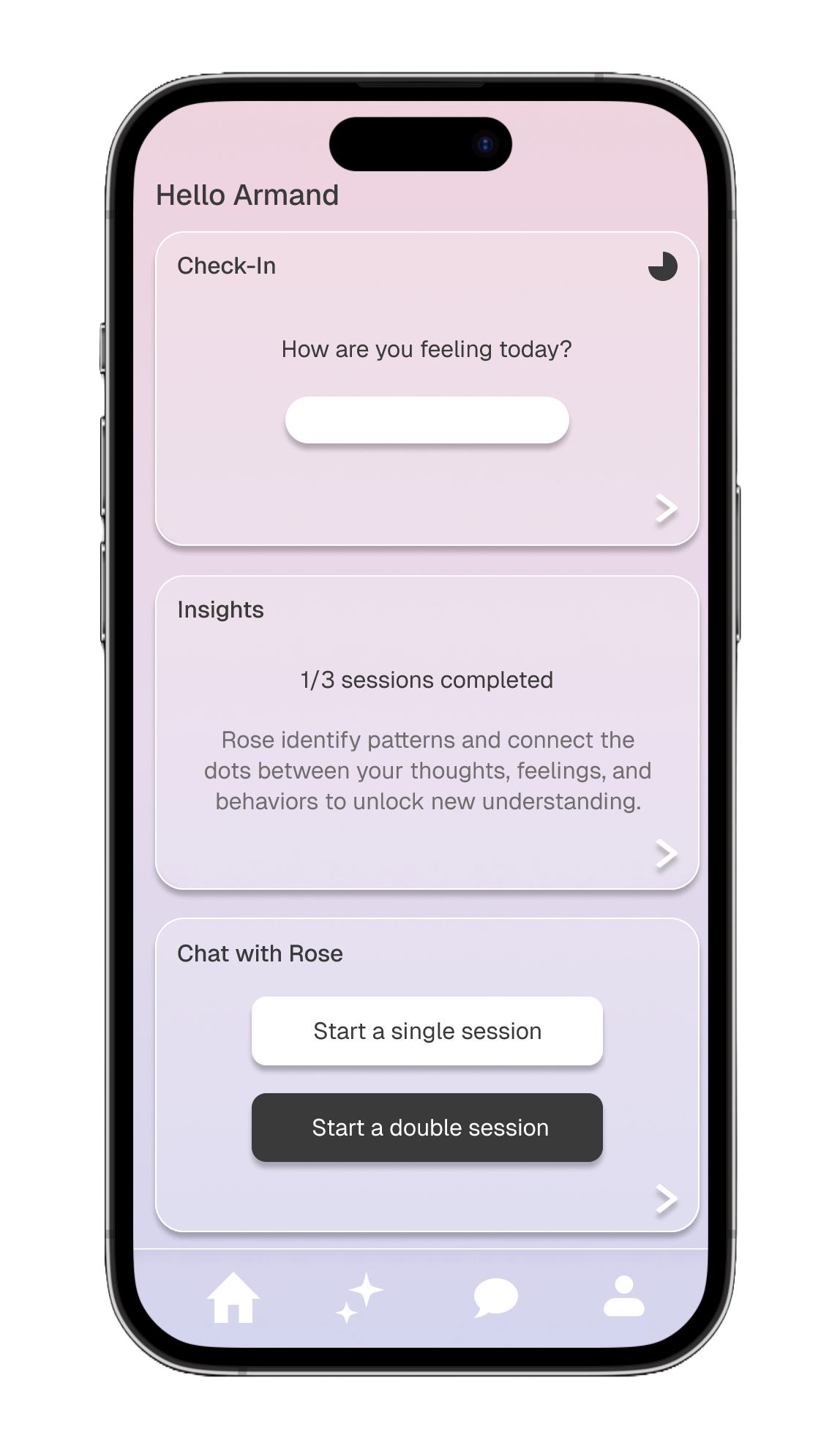 Rose App Interface - Check-in